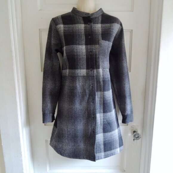 Pendleton Black & Gray 100% Wool Mixed Plaid Duster Topper XS - Picture 1 of 10